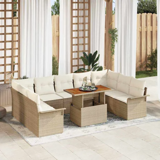 Conjunto de Sofá de Jardim   Bege Rattan Sintético (10 pcs)