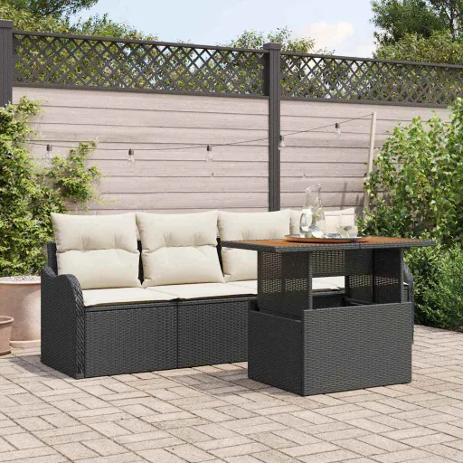 Conjunto de Sofá de Jardim   Preto Vime PE (5 pcs)