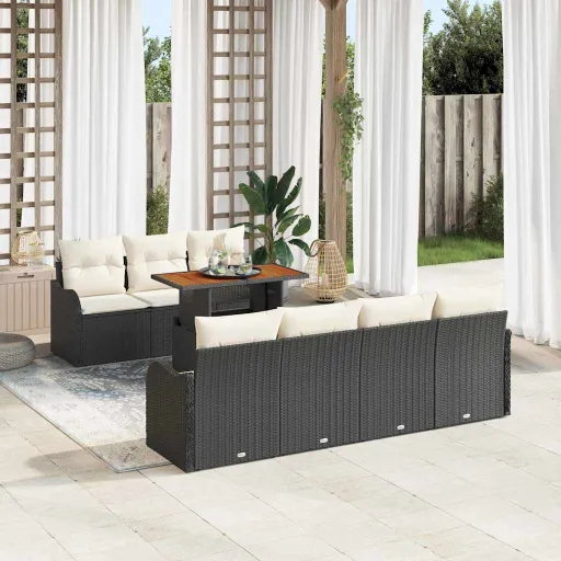 Conjunto de Sofá de Jardim   Preto Rattan Sintético (8 pcs)