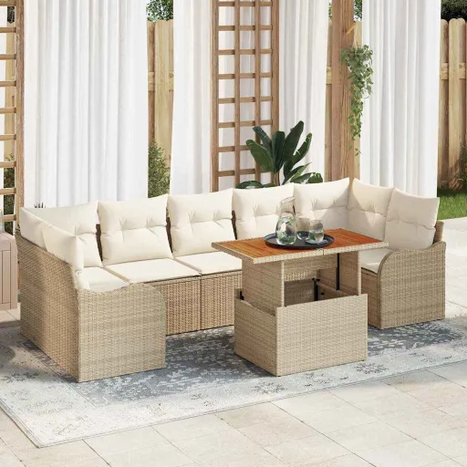 Conjunto de Sofá de Jardim   Bege Rattan Sintético (8 pcs)