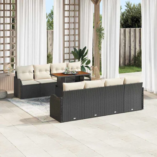 Conjunto de Sofá de Jardim   Preto Rattan Sintético (9 pcs)