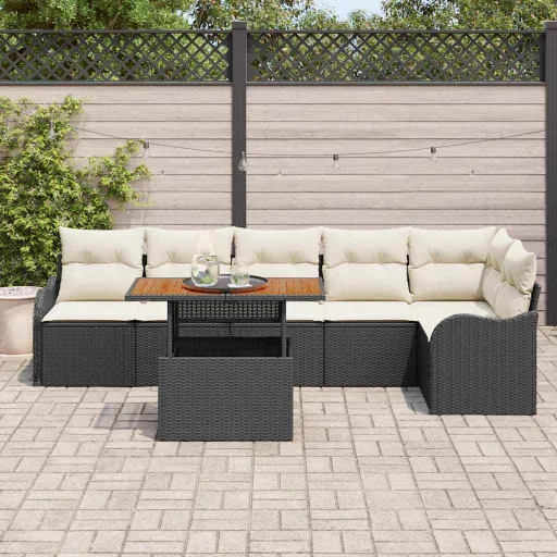 Conjunto de Sofá de Jardim   Preto Rattan Sintético (7 pcs)