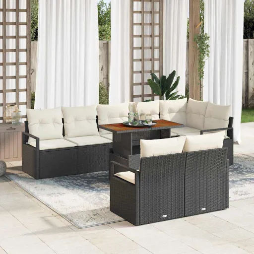 Conjunto de Sofá de Jardim   Preto Rattan Sintético (9 pcs)
