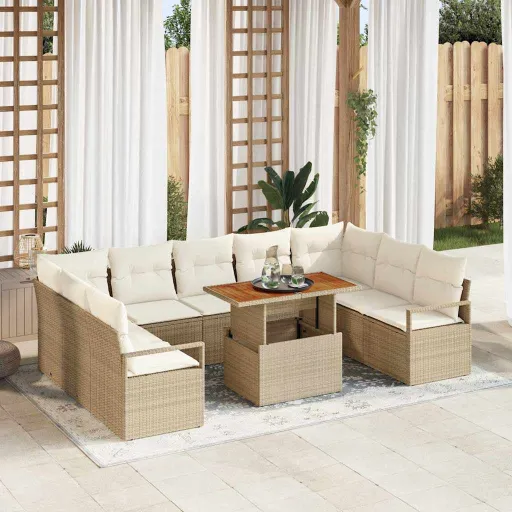 Conjunto de Sofá de Jardim   Bege Rattan Sintético (10 pcs)