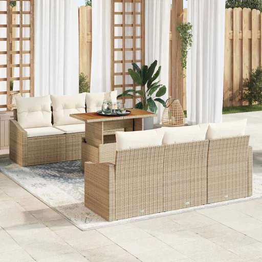 Conjunto de Sofá de Jardim   Bege Rattan Sintético (7 pcs)