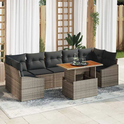 Conjunto de Sofá de Jardim com Almofada   Cinzeto (8 pcs)