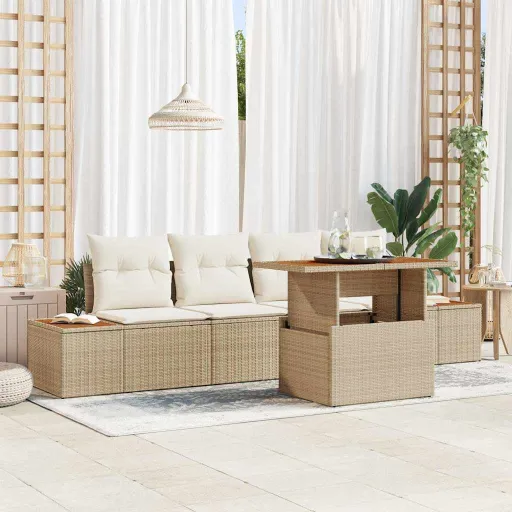 Conjunto de Sofá de Jardim   Bege Rattan Sintético (5 pcs)