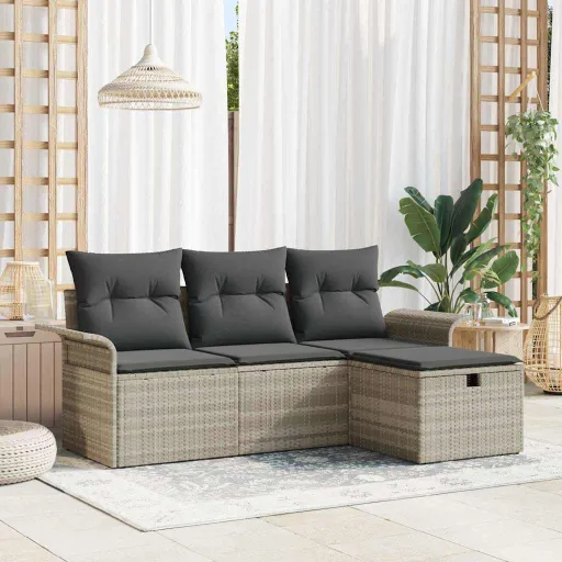 Conjunto de Sofá de Jardim com Almofada   Cinzento-Claro (4 pcs)