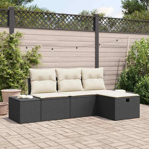 Conjunto de Sofá de Jardim   Preto Rattan Sintético (4 pcs)
