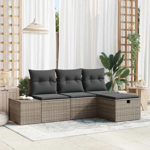 Conjunto de Sofá de Jardim   Cinzeto Rattan Sintético (4 pcs)