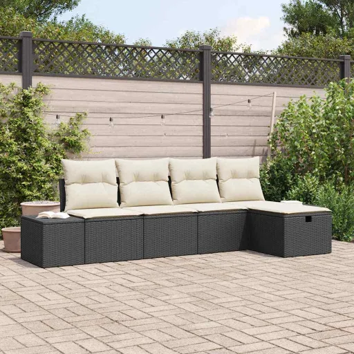 Conjunto de Sofá de Jardim com Almofada   Vime PE (5 pcs)