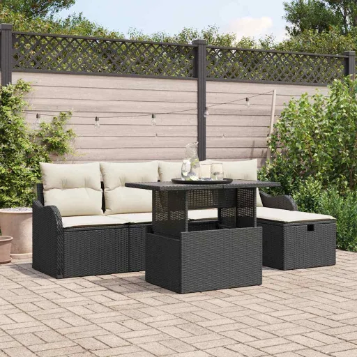 Conjunto de Sofá de Jardim   Preto Rattan Sintético (6 pcs)