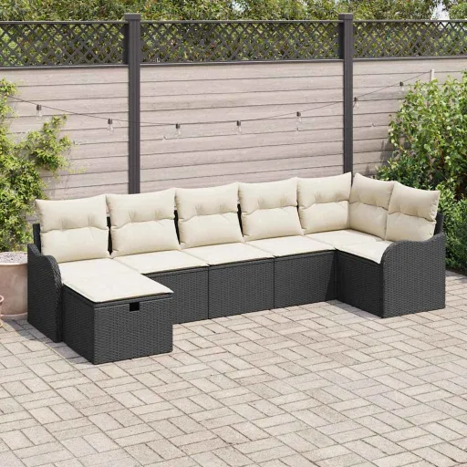 Conjunto de Sofá de Jardim   Preto Rattan Sintético (7 pcs)