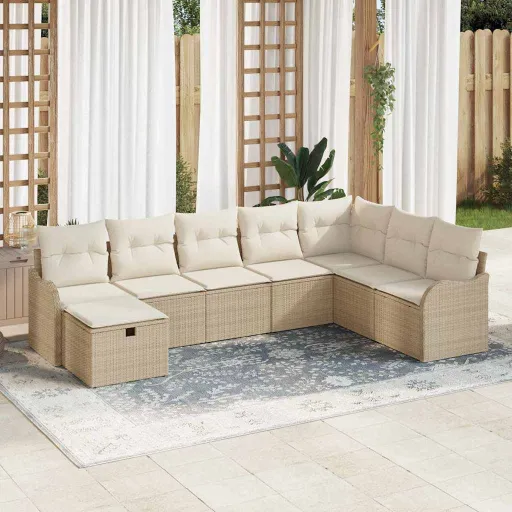 Conjunto de Sofá de Jardim   Bege Rattan Sintético (8 pcs)