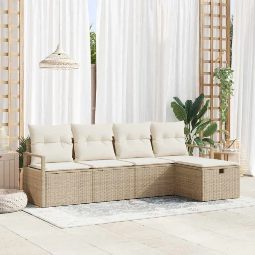 Conjunto de Sofá de Jardim   Bege Rattan Sintético (5 pcs)
