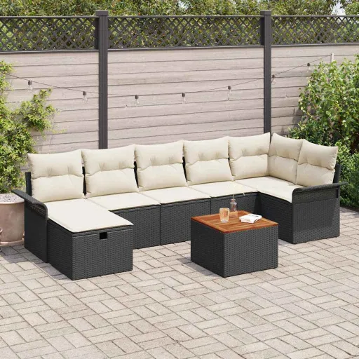 Conjunto de Sofá de Jardim   Preto Rattan Sintético (8 pcs)