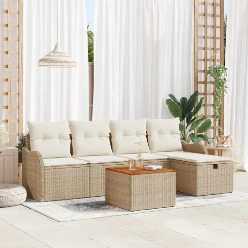 Conjunto de Sofá de Jardim   Bege Rattan Sintético (6 pcs)