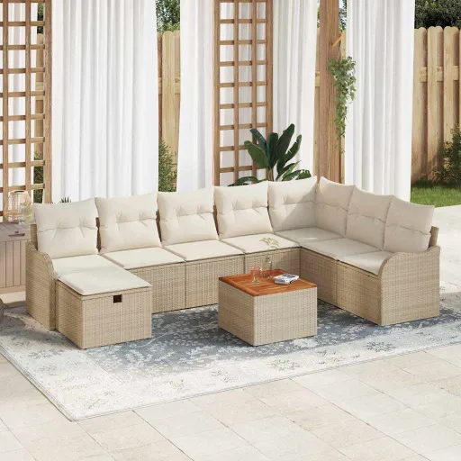 Conjunto de Sofá de Jardim   Bege Rattan Sintético (9 pcs)