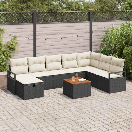 Conjunto de Sofá de Jardim   Preto Rattan Sintético (9 pcs)