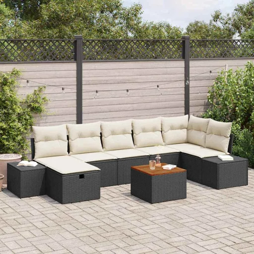 Conjunto de Sofá de Jardim   Preto Rattan Sintético (8 pcs)