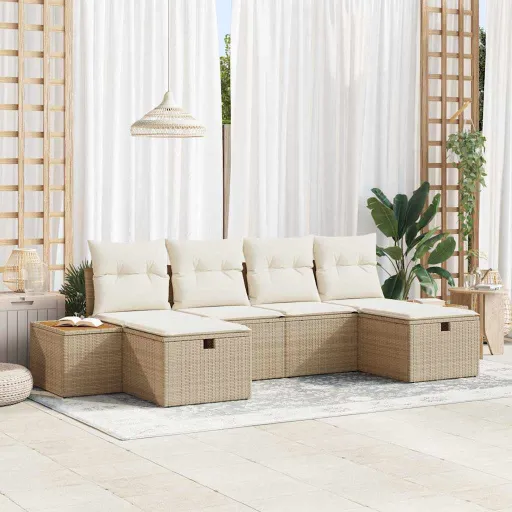 Conjunto de Sofá de Jardim   Bege Rattan Sintético (6 pcs)