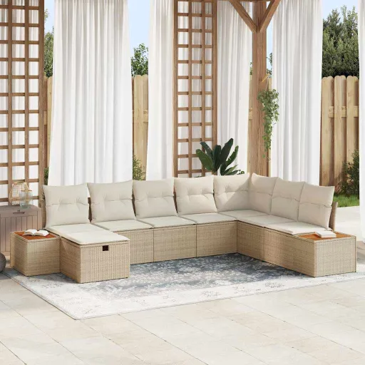 Conjunto de Sofá de Jardim com Almofada Bege Vime PE
