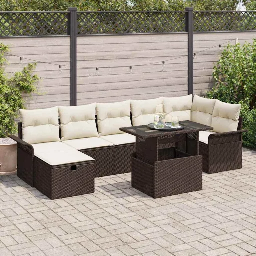 Conjunto de Sofá de Jardim   Castanho Rattan Sintético (8 pcs)