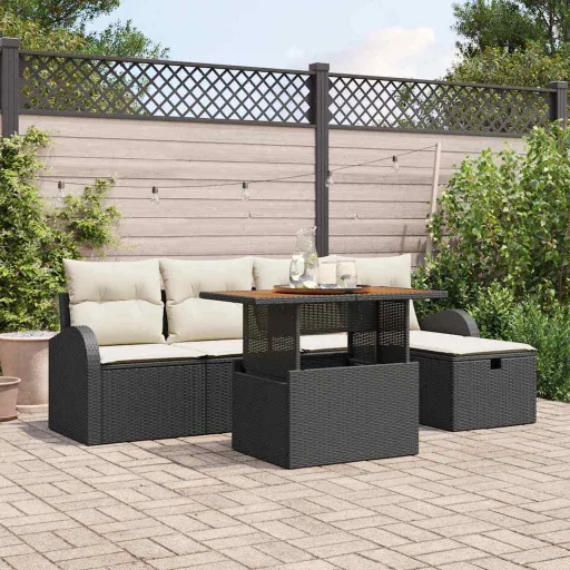 Conjunto de Sofá de Jardim   Preto Vime PE (6 pcs)