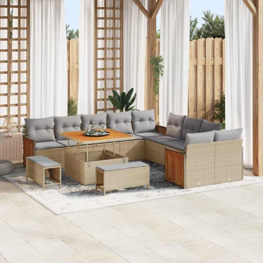 Conjunto de Sofá de Jardim   Bege e Cinza Claro (13 pcs)