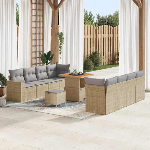 Conjunto de Sofá de Jardim   Bege e Cinza Claro Vime PE (12 pcs)