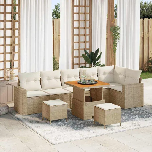Conjunto de Sofá de Jardim   Bege e Creme Vime PE (11 pcs)