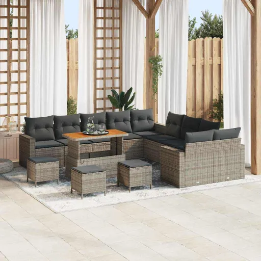 Conjunto de Sofá de Jardim com Almofada   Cinzeto Vime PE (18 pcs)