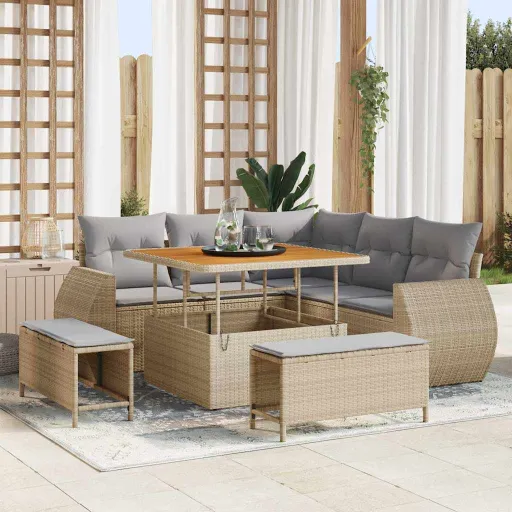 Conjunto de Sofá de Jardim   Bege e Cinzento Claro (8 pcs)