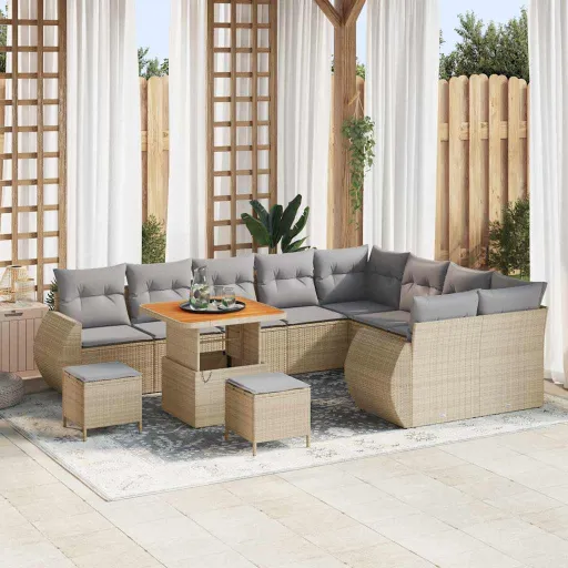 Conjunto de Sofá de Jardim   Bege e Cinzento Claro (12 pcs)