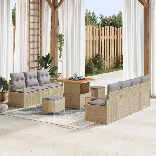 Conjunto de Sofá de Jardim   Bege e Cinza Claro (10 pcs)
