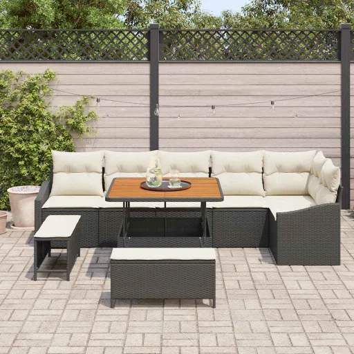 Conjunto de Sofá de Jardim   Preto Rattan Sintético (9 pcs)