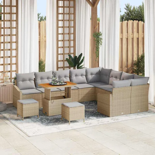 Conjunto de Sofá de Jardim   Bege Rattan Sintético (12 pcs)