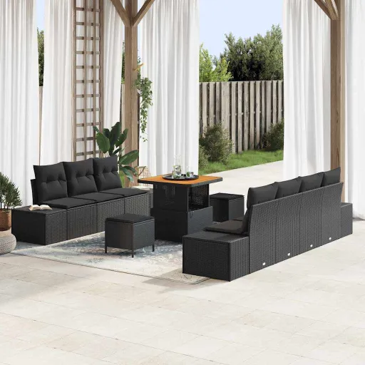 Conjunto de Sofá de Jardim   Preto Rattan Sintético (10 pcs)