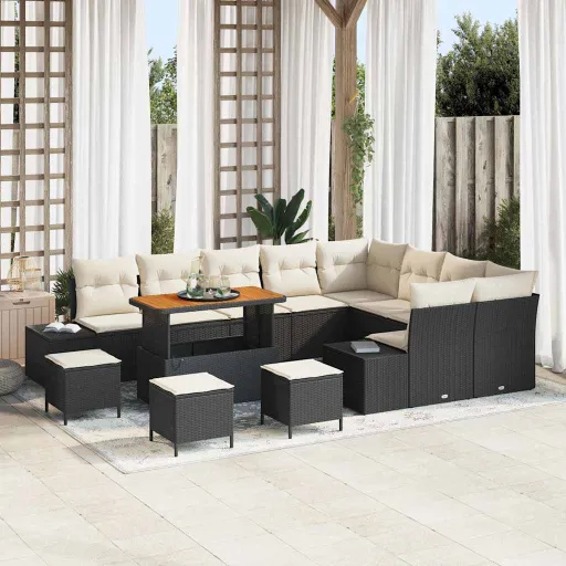 Conjunto de Sofá de Jardim   Preto Rattan Sintético (13 pcs)