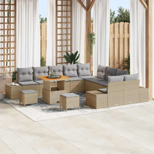 Conjunto de Sofá de Jardim   Bege Rattan Sintético (13 pcs)