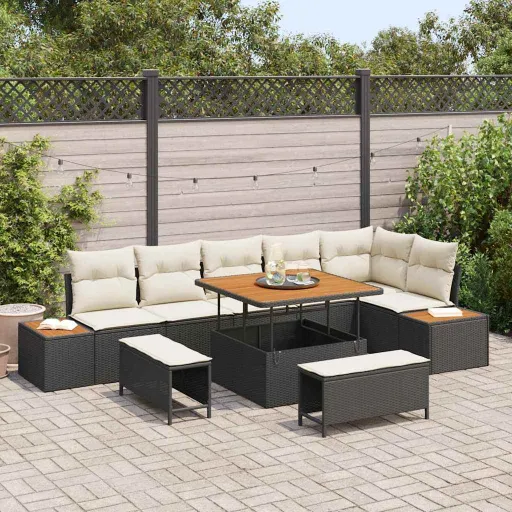 Conjunto de Sofá de Jardim   Preto Rattan Sintético (9 pcs)