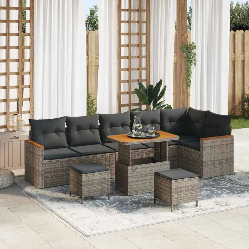 Conjunto de Sofá de Jardim Manual Cinzeto Rattan Sintético