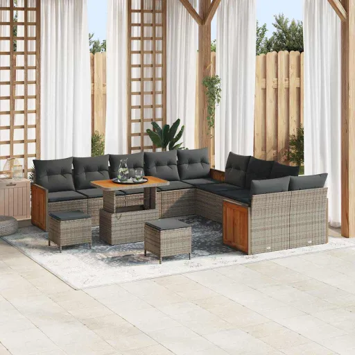 Conjunto de Sofá de Jardim com Almofada   Cinzeto Vime PE (13 pcs)