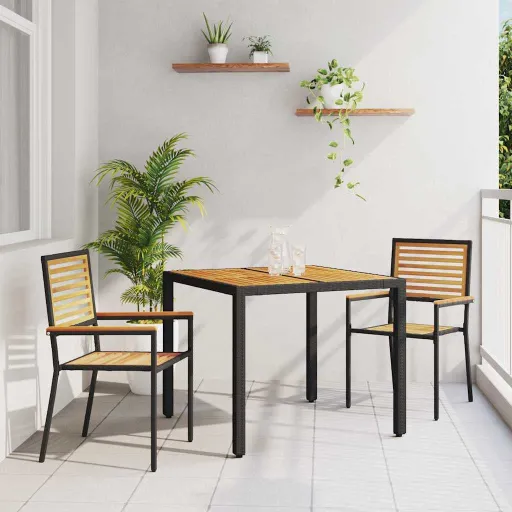 Conjunto de Jantar para Jardim   Preto e Marrom Vime PE (3 pcs)