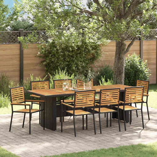 Conjunto de Jantar para Jardim   Preto e Marrom Vime PE (9 pcs)