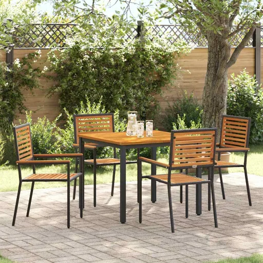 Conjunto de Jantar para Jardim   Preto 90 x 90 x 75 cm (5 pcs)