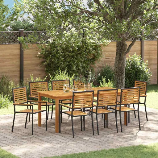 Conjunto de Jantar para Jardim   Preto (9 pcs)