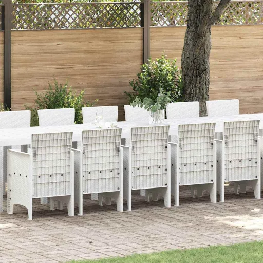 Conjunto de Jantar para Jardim com Almofadas   Branco PP (17 pcs)