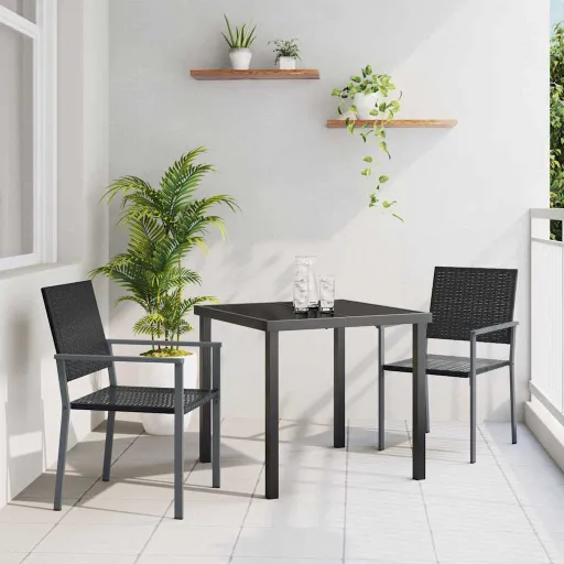 Conjunto de Jantar para Jardim   Preto Rattan de PE (3 pcs)