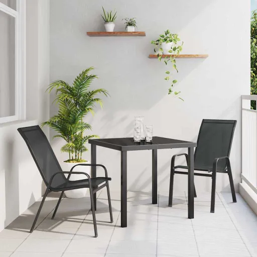 Conjunto de Jantar para Jardim   Preto Textileno e Aço (3 pcs)